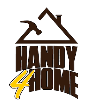 Handy4Home logo with hammer and roof graphic in brown and yellow